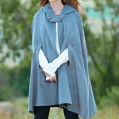 Women's Loose Hooded Button Woolen Shawl Cloak