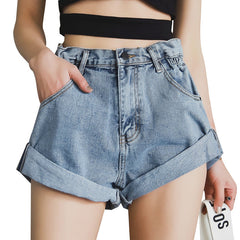 Women's Elastic High Waisted Wide Leg Denim Shorts