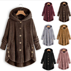 Women's Button Up Plush Irregular Solid Color Coat