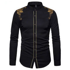 Retro Fashion Men's Floral Embroidery Long Sleeve Shirt