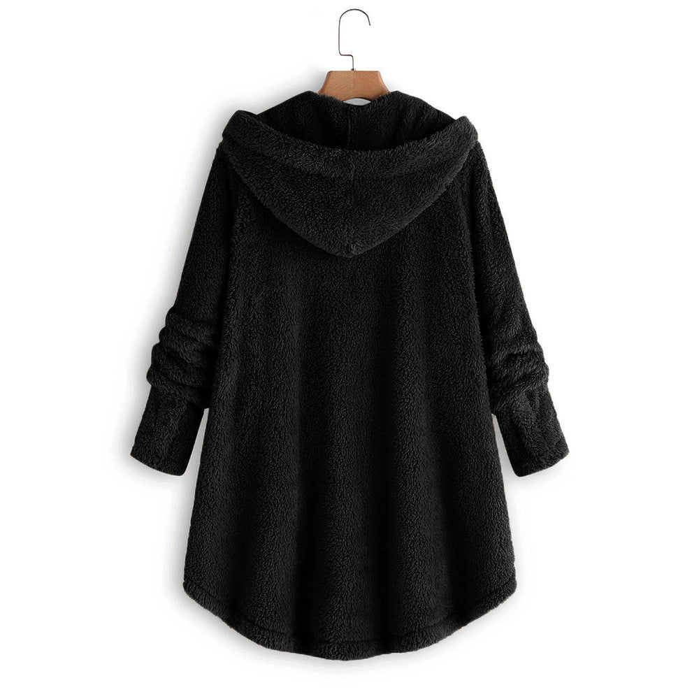 Women's Button Up Plush Irregular Solid Color Coat