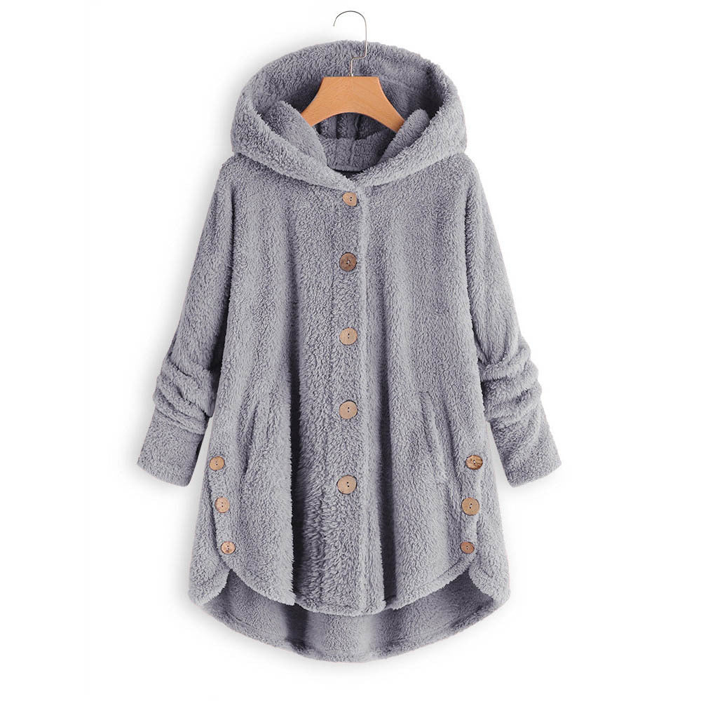 Women's Button Up Plush Irregular Solid Color Coat