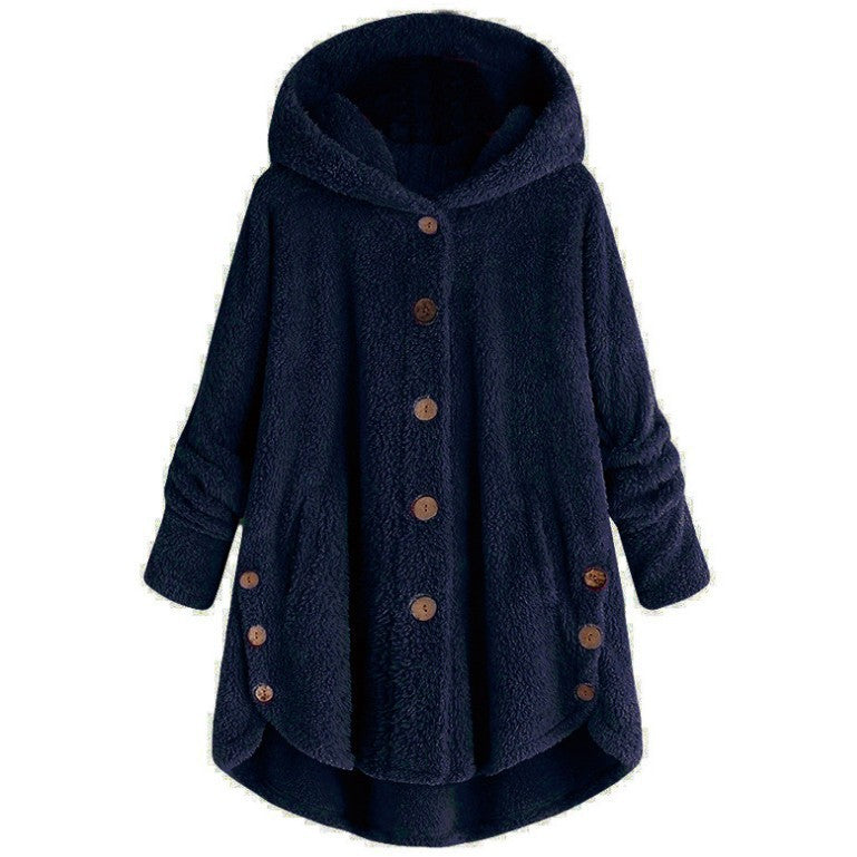 Women's Button Up Plush Irregular Solid Color Coat