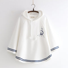 Cute Girls Moon Cat Embroidered Hooded Cloak