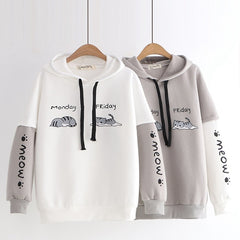 Funny Letters Cats Printed Color Block Hoodie