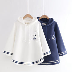 Cute Girls Moon Cat Embroidered Hooded Cloak