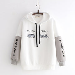 Funny Letters Cats Printed Color Block Hoodie