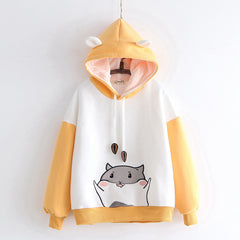 Cute Cartoon Hamster Ears Embroidered Hoodie