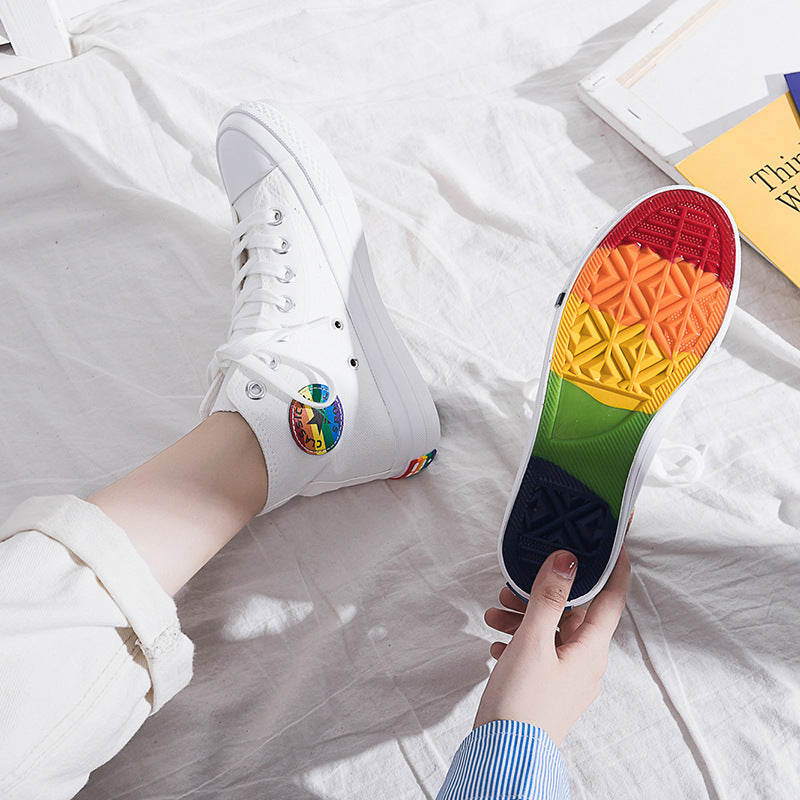 Stylish Rainbow Canvas High Top Sneakers