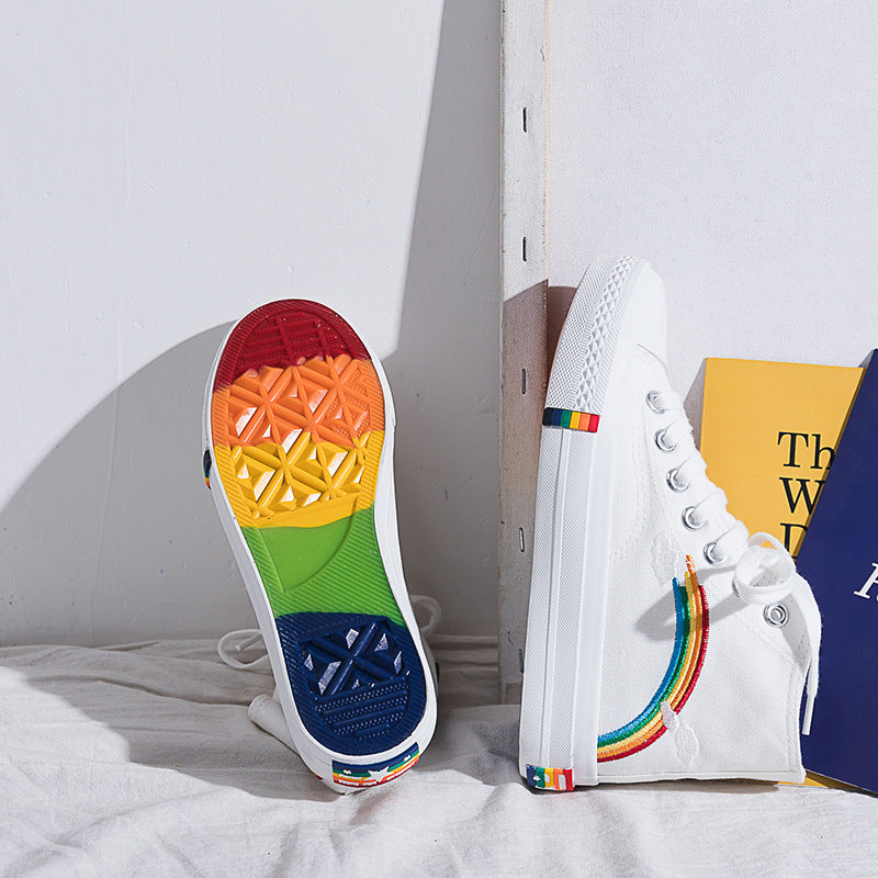 Stylish Rainbow Canvas High Top Sneakers