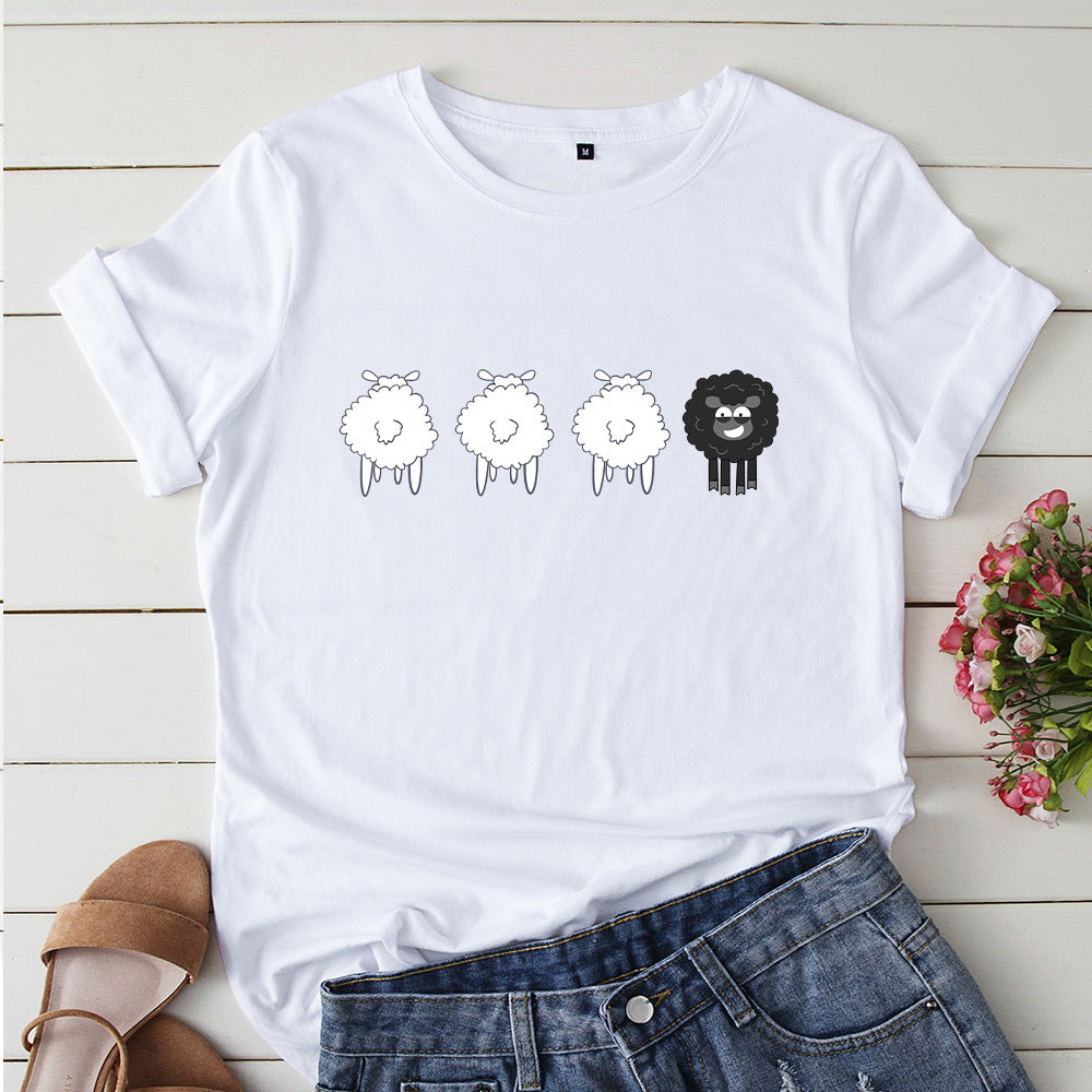 Women's Loose Creative Sheep Short Sleeved T-shirt