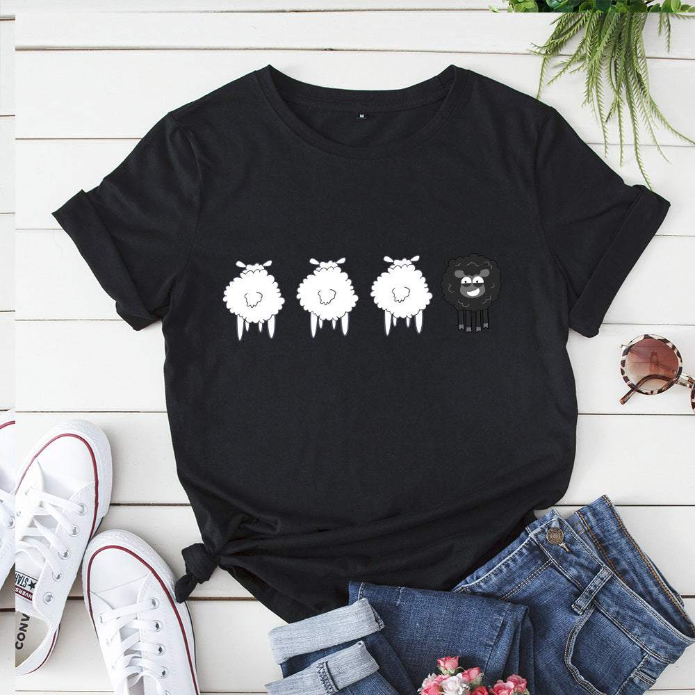 Women's Loose Creative Sheep Short Sleeved T-shirt