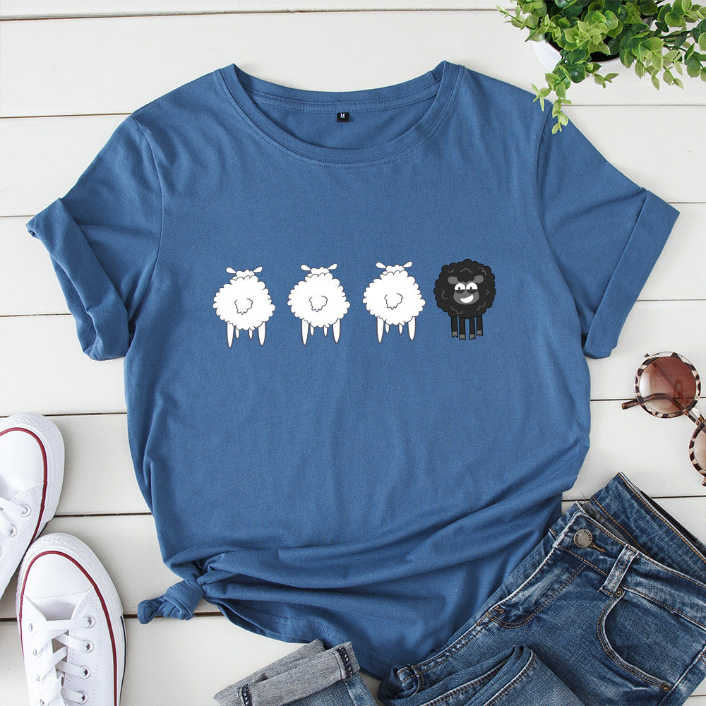 Women's Loose Creative Sheep Short Sleeved T-shirt