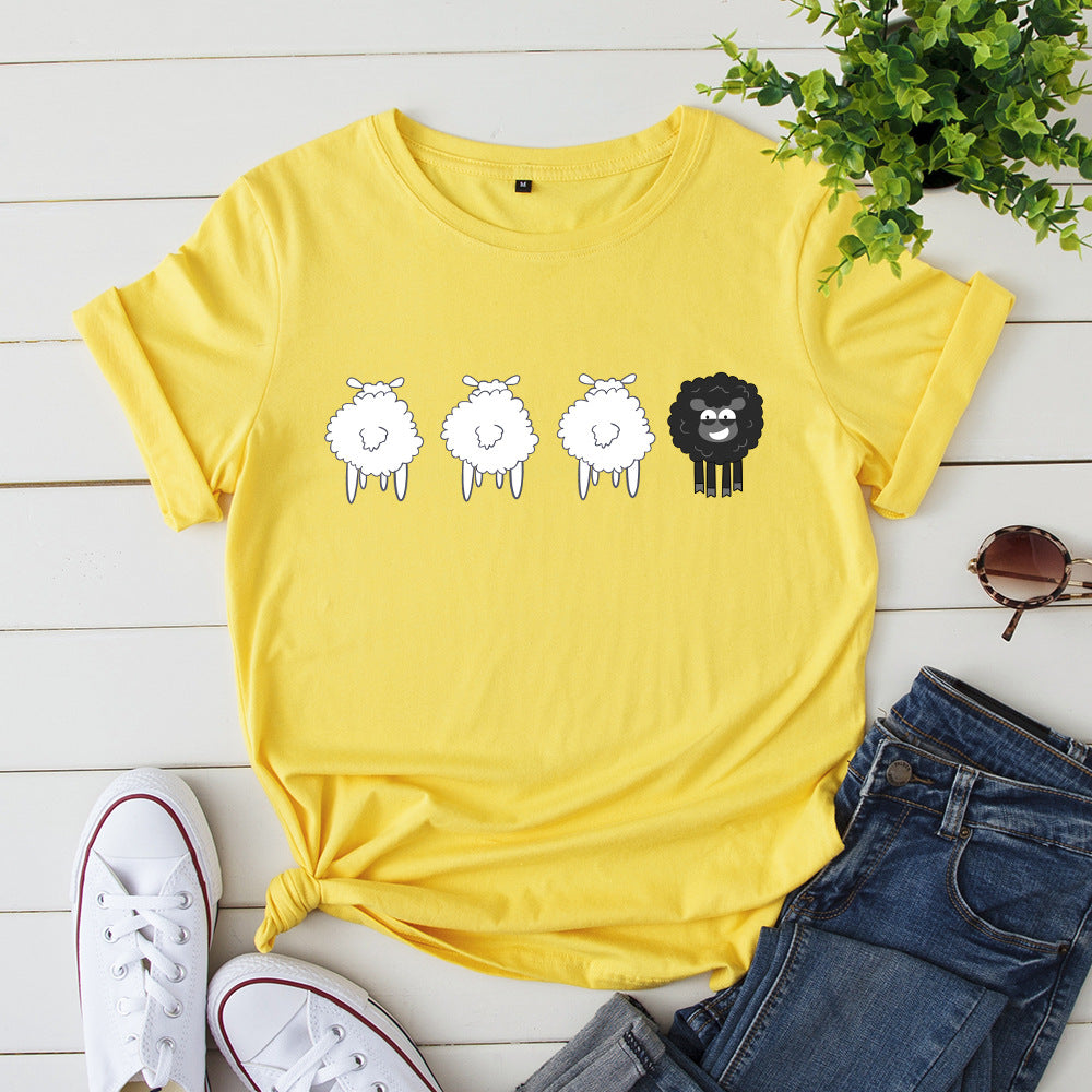 Women's Loose Creative Sheep Short Sleeved T-shirt