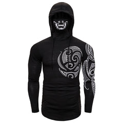 Elastic Fitness Men's Mask Ninja Long Sleeved Hooded T-shirt