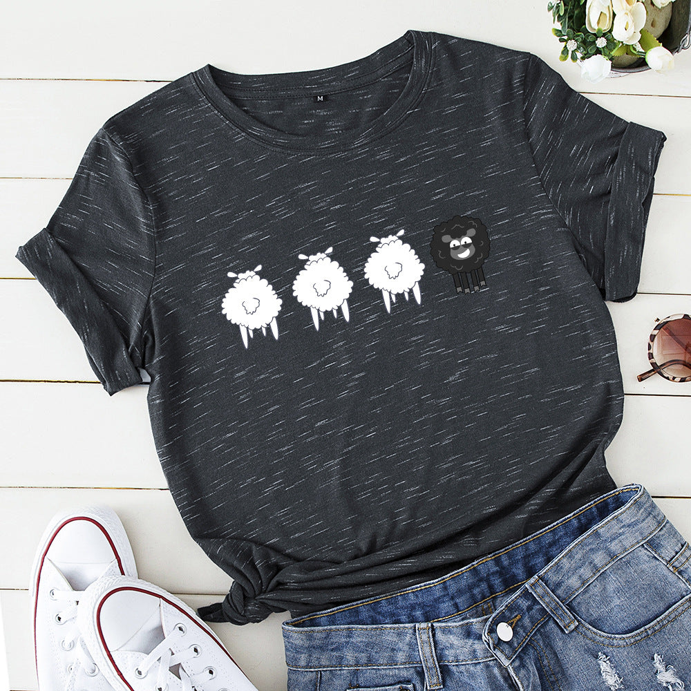 Women's Loose Creative Sheep Short Sleeved T-shirt