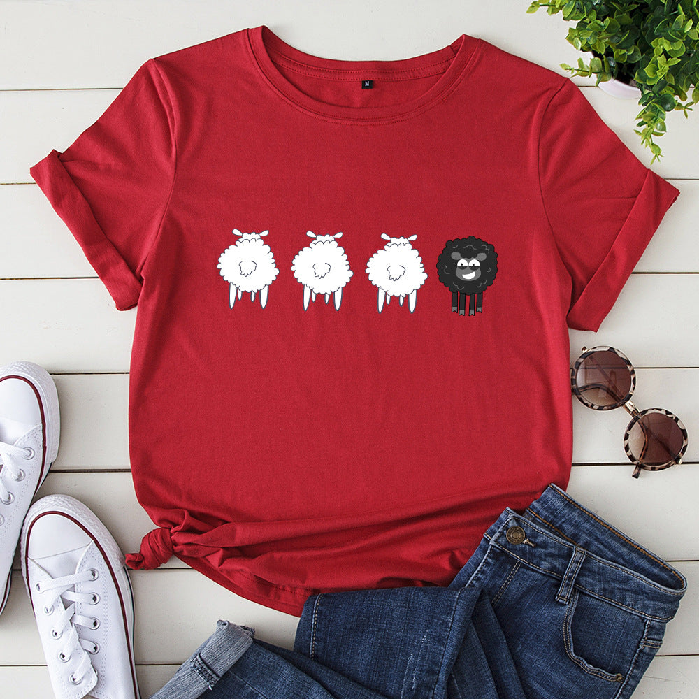 Women's Loose Creative Sheep Short Sleeved T-shirt