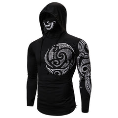 Elastic Fitness Men's Mask Ninja Long Sleeved Hooded T-shirt