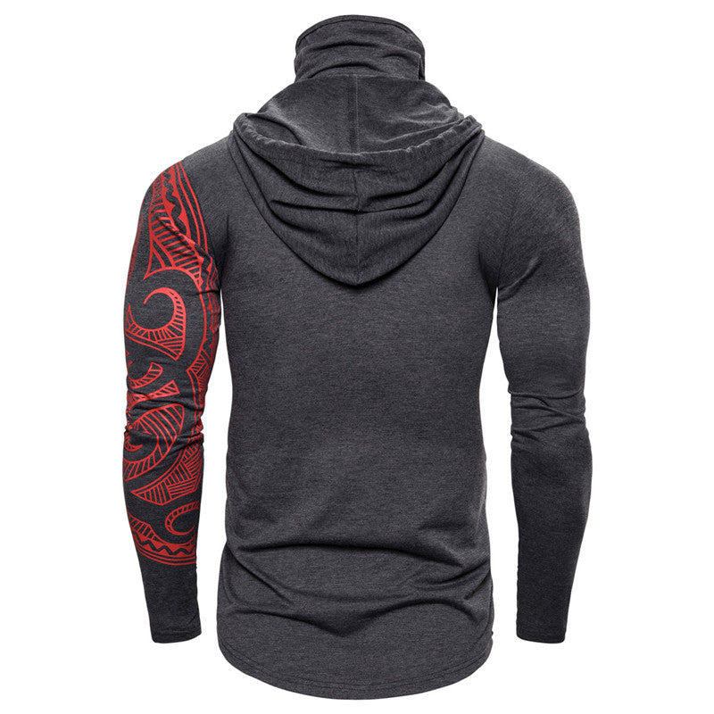 Elastic Fitness Men's Mask Ninja Long Sleeved Hooded T-shirt