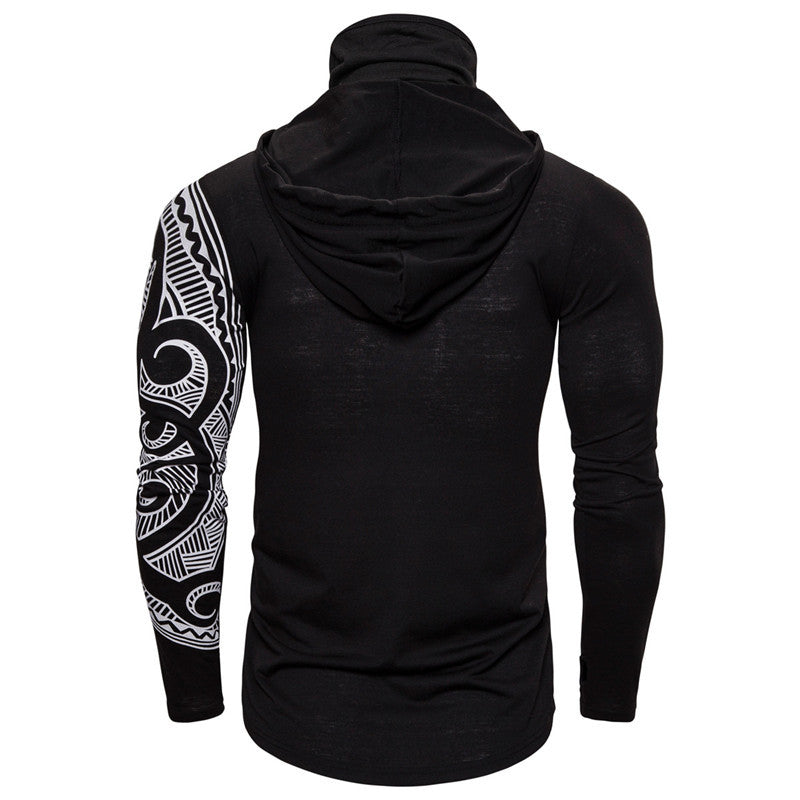 Elastic Fitness Men's Mask Ninja Long Sleeved Hooded T-shirt