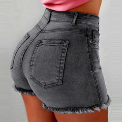 Women's Denim Stretch Elastic Tassel High Waist Hot Shorts