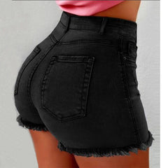 Women's Denim Stretch Elastic Tassel High Waist Hot Shorts