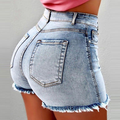 Women's Denim Stretch Elastic Tassel High Waist Hot Shorts