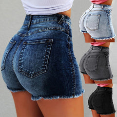 Women's Denim Stretch Elastic Tassel High Waist Hot Shorts