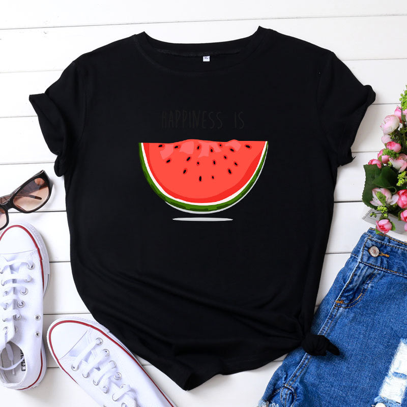 Women's HAPPINESS IS Watermelon Graphic Printed T-shirt