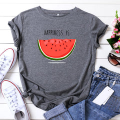 Women's HAPPINESS IS Watermelon Graphic Printed T-shirt