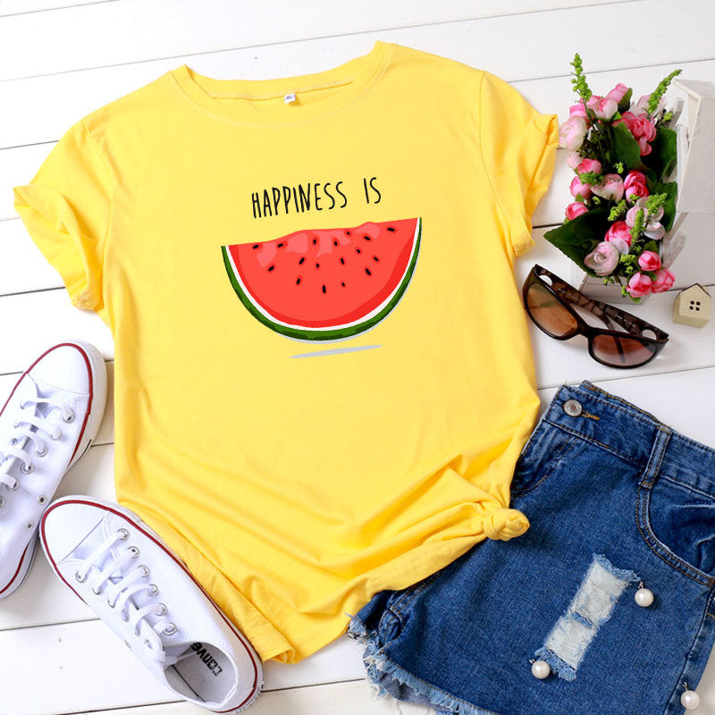 Women's HAPPINESS IS Watermelon Graphic Printed T-shirt