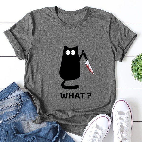 Women's What Bloody Dagger Cat Short Sleeved T-shirt