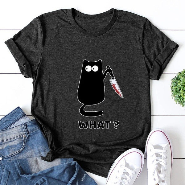 Women's What Bloody Dagger Cat Short Sleeved T-shirt