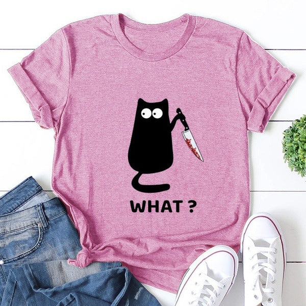 Women's What Bloody Dagger Cat Short Sleeved T-shirt