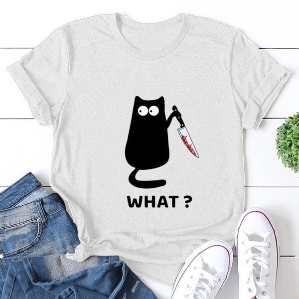 Women's What Bloody Dagger Cat Short Sleeved T-shirt