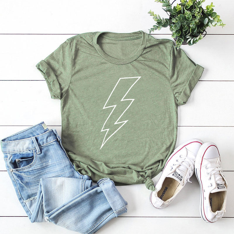 Women's Loose Lightning Graphic Print Round Neck T-shirt