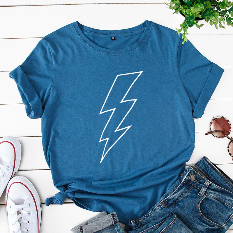 Women's Loose Lightning Graphic Print Round Neck T-shirt