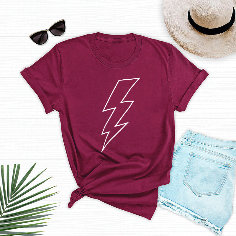 Women's Loose Lightning Graphic Print Round Neck T-shirt