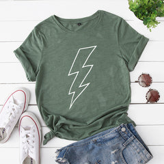 Women's Loose Lightning Graphic Print Round Neck T-shirt