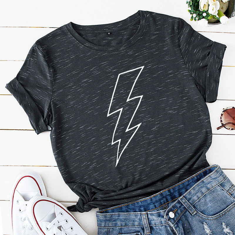 Women's Loose Lightning Graphic Print Round Neck T-shirt