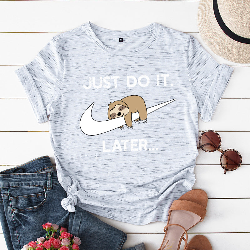 Funny Women's Just Do It Later Sloth Print T-shirt