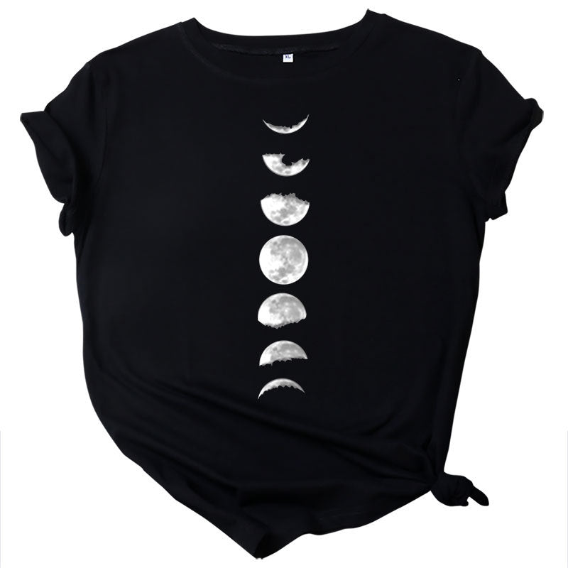 Casual Women's Moon Phase Short Sleeved T-shirt