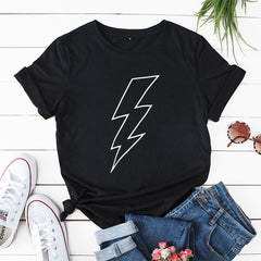 Women's Loose Lightning Graphic Print Round Neck T-shirt