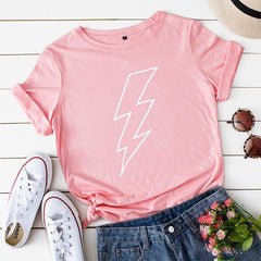 Women's Loose Lightning Graphic Print Round Neck T-shirt