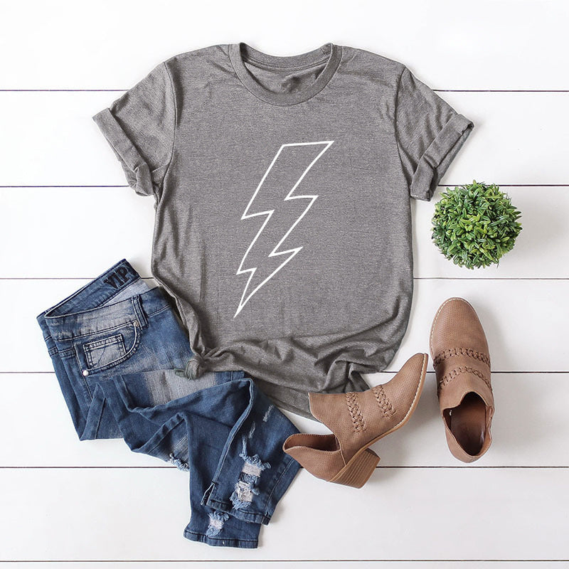 Women's Loose Lightning Graphic Print Round Neck T-shirt