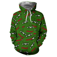 Unisex Funny Sad Frog Print Pullover Pocket Hoodie