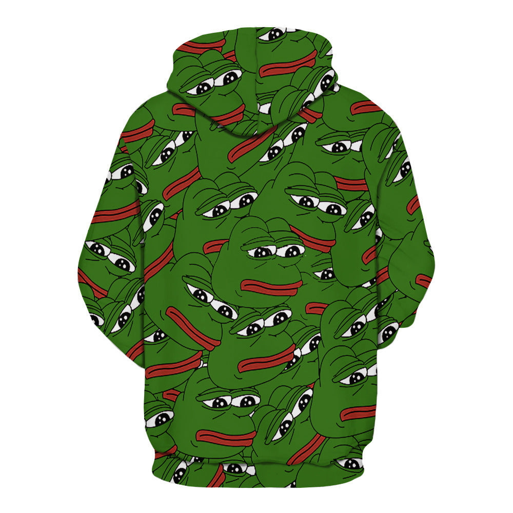 Unisex Funny Sad Frog Print Pullover Pocket Hoodie