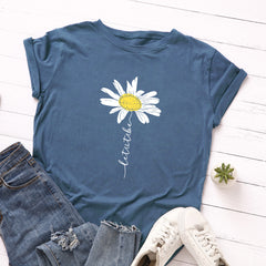 Women's Daisy Print Loose Short Sleeve T-shirt