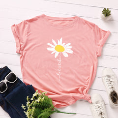 Women's Daisy Print Loose Short Sleeve T-shirt