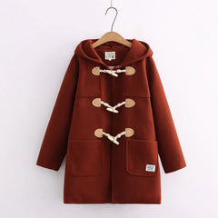 Japanese Academy Style Button Hooded Coat